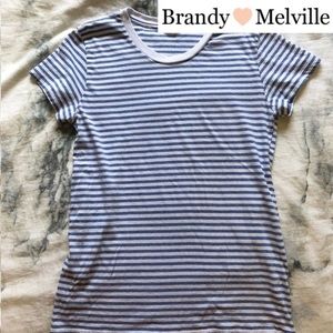 Brandy Melville White and Light Blue Striped Tee